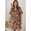 Slickblue Stylish Plus Size Floral Printed Mini Dress with Center Tie-Back, Puff Sleeves & Smocked Bodice, Size 1XL-3XL - 2 of 4