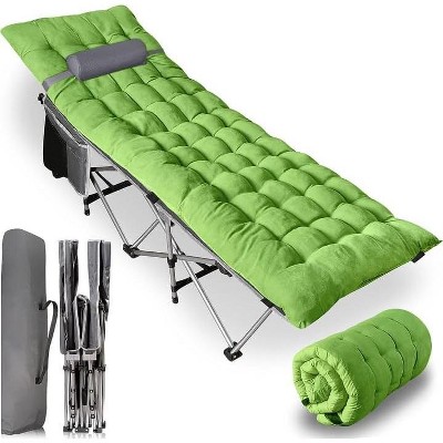 Zone tech Outdoor Camping Travel Cot and Cot Pad - High Quality Foldable and Portable Adult & Kids Travel Cot w/Large Pocket and Cushion Green