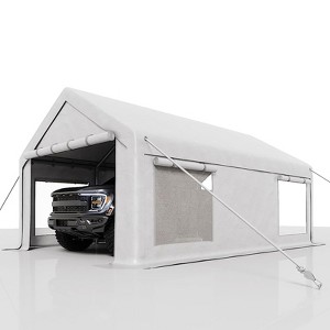 12 x 20ft Heavy-Duty Carport Canopy with Roll-Up Windows & DoorsThickened Wind Ropes, Ground Nails - 1 of 4