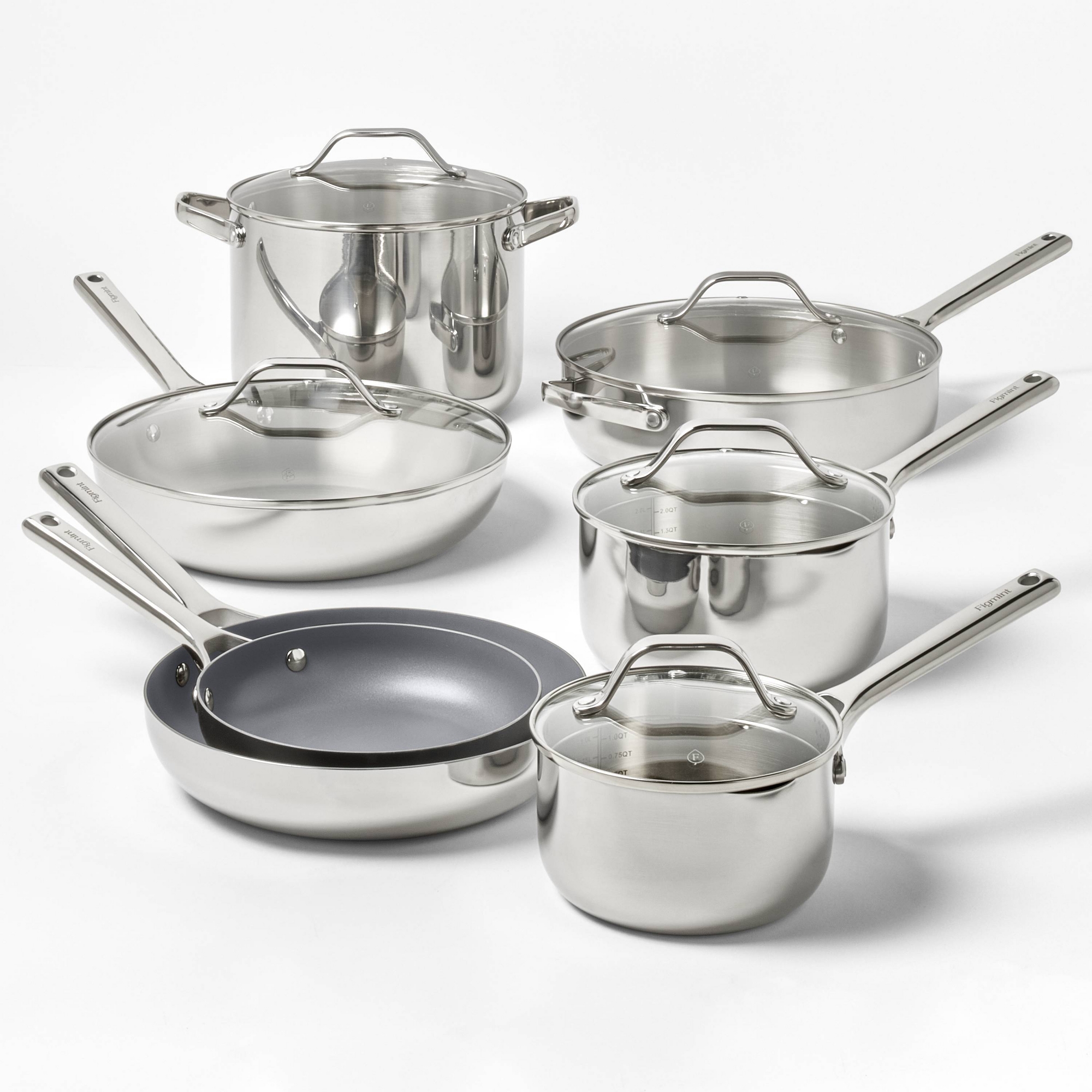 12pc Stainless Steel Nonstick Cookware Set Dark Gray - Figmint™