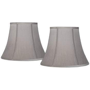 Springcrest Collection Set of 2 Softback Round Bell Lamp Shades Pewter Gray Medium 8" Top x 14" Bottom x 11" Slant Spider with Harp and Finial Fitting