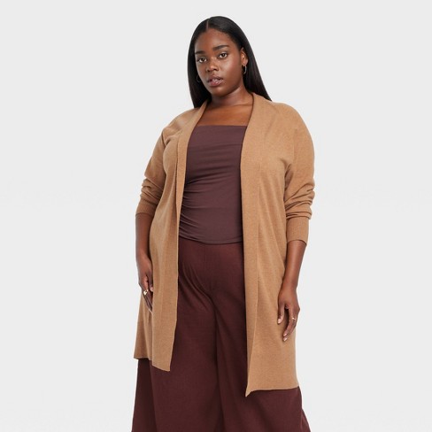 Women's Long Layering Duster Cardigan - A New Day™ Camel 4X