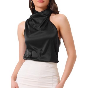 Allegra K Women's Satin Halter Neck Elegant Sleeveless Silky Summer Top - 1 of 4