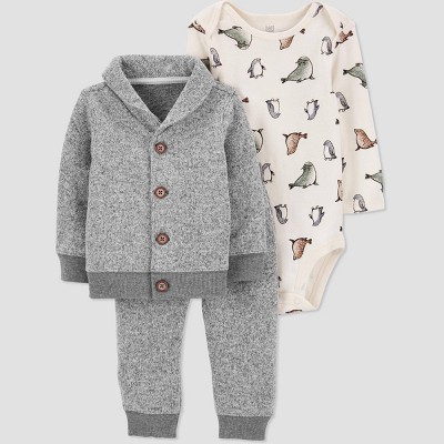 Baby Boys' 3pc Cardigan Set Top and Bottom Set - Just One You® made by carter's Gray 12M