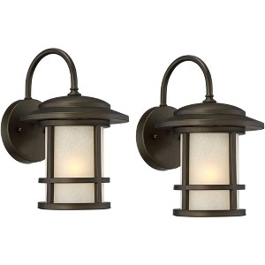 John Timberland Cressona Rustic Mission Outdoor Wall Light Fixtures Set of 2 Oil Rubbed Bronze 12" Etched Amber Glass for Post Exterior - 1 of 4