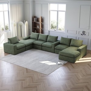 Corduroy L-Shaped Modular Sectional Sofa with Chaise, 4-Piece Cloud Couch with Neck Support Pillows and Deep Cushions for Living Room and Bedroom - 1 of 4