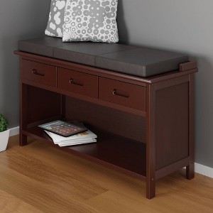 Adriana Entryway Storage Bench with Cushion Walnut - Winsome: Solid Wood, 3 Drawers, Faux Leather - 1 of 4