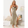 cheibear Womens Satin Long Sleep Dress Sleeveless Lace Night Shirt V Neck Nightgown - 2 of 4