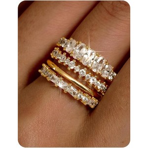 5-10 14K Gold Plated Stackable Rings for Women Non Tarnish - Dainty Cubic Zirconia Wedding Bands Ring - 1 of 4