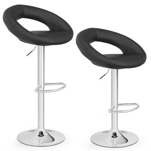 Tangkula Height Adjustable Bar Stools Set of 2 Swivel Counter Stools with Hollow Back & Footrest Heavy-duty Metal Frame Upholstered Pub Stools Swivel - 1 of 4