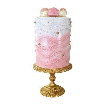 December Diamonds 20.0 Inch Pink Cake W/Macaron On Gold Pedestal Christmas Spring Centerpiece Decorative Sculptures