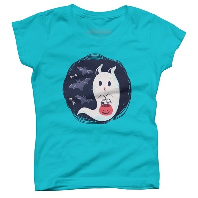 Girl's Design By Humans halloween ghost cat By ArtStyleAlice T-Shirt