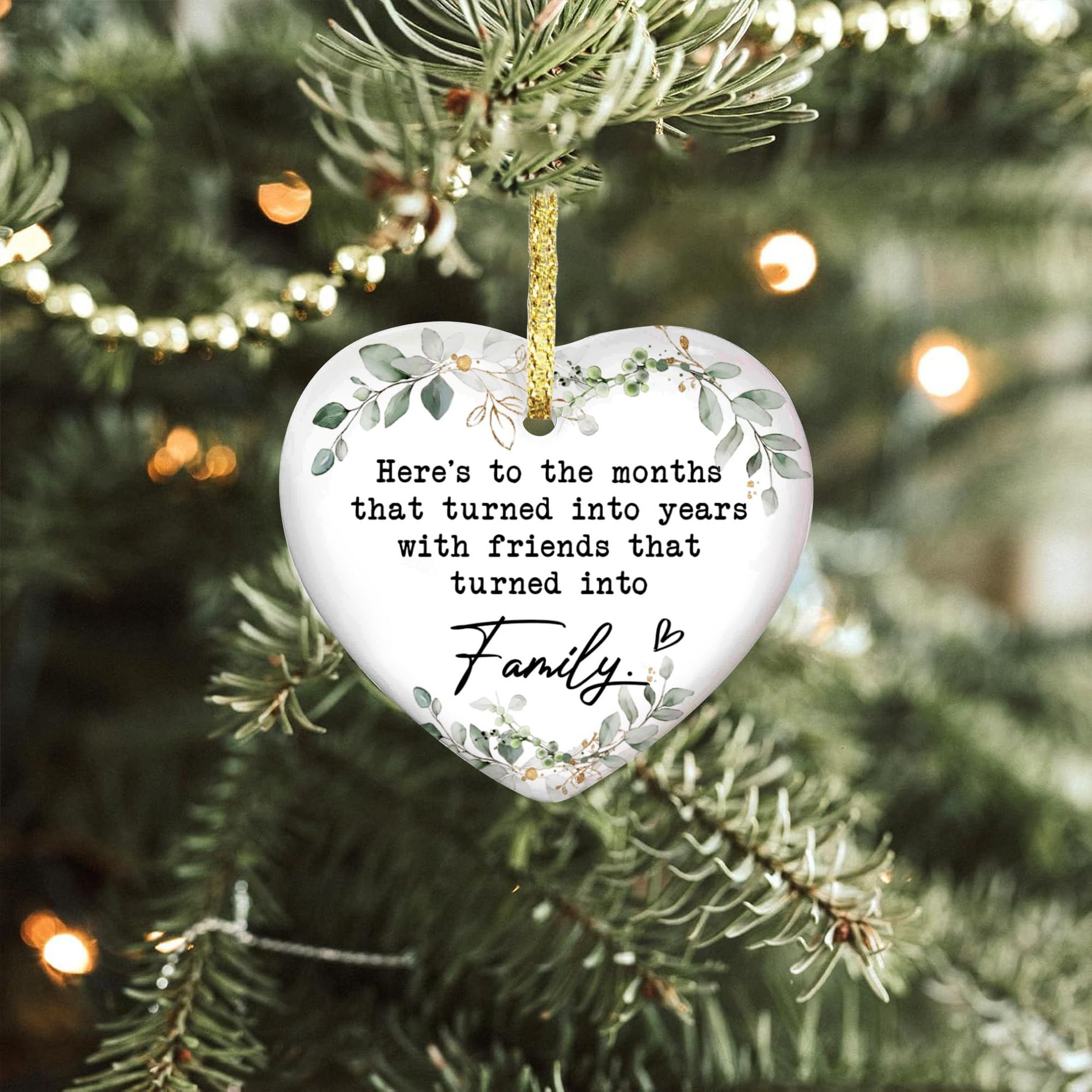 Friendship Ornament for Women for Friend - Friends That Turned into Family - Heart-Shaped Ceramic Xmas Decoration for Tree 2025