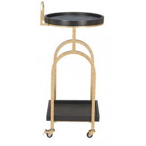 Bar Cart 34.8"H Black – Oak Wood Shelves with Gold Steel Frame, Modern Round Rolling Storage Cart By Zuo Modern - 1 of 4