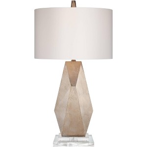 Possini Euro Design Modern Table Lamp with Acrylic Riser 32 1/2" Tall Champagne Gold Off-White Drum Shade for Bedroom Living Room - 1 of 4