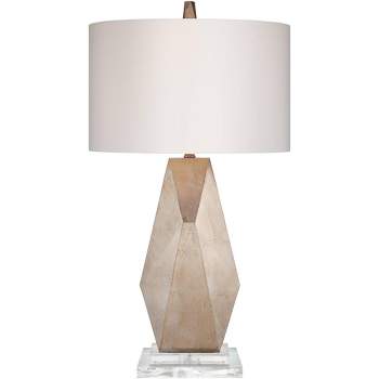 Possini Euro Design Modern Table Lamp with Acrylic Riser 32 1/2" Tall Champagne Gold Off-White Drum Shade for Bedroom Living Room