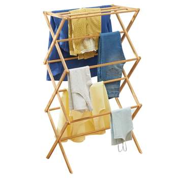 mDesign Bamboo Clothes Drying Rack, Foldable Wooden Laundry Drying Rack