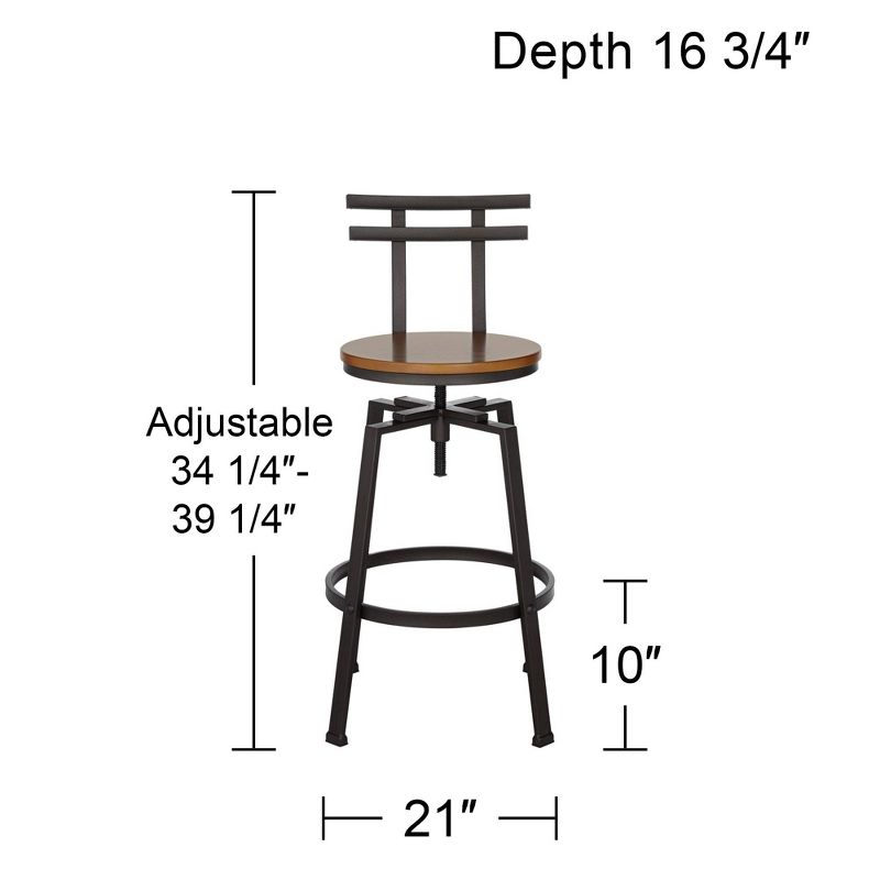 Elm Lane Clifton Bronze Metal Swivel Bar Stool Brown 29 1/2" High Industrial Adjustable Wood Seat with Backrest Footrest for Kitchen Counter Height, 4 of 10