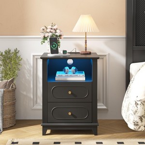 Nightstand with Charging Station, 17.7"W LED Bedside Table End Table - 1 of 4