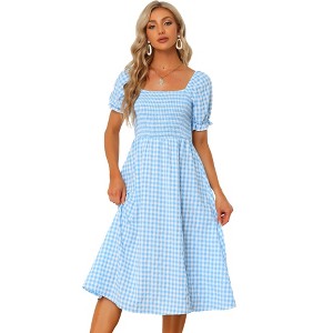 INSPIRE CHIC Women's Casual Smocked Front Tie Back Checks Gingham Midi Dresses - 1 of 4