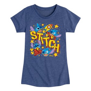 Girls' - Lilo and Stitch - Stitch Space Stickers Fitted Short Sleeve Graphic T-Shirt - 1 of 4
