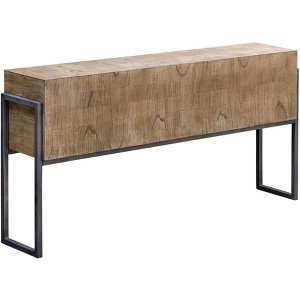 Uttermost Farmhouse Rustic Light Oatmeal Wood Rectangular Console Table 60" x 12" Brown Aged Iron Legs for Living Room Bedroom - 1 of 1