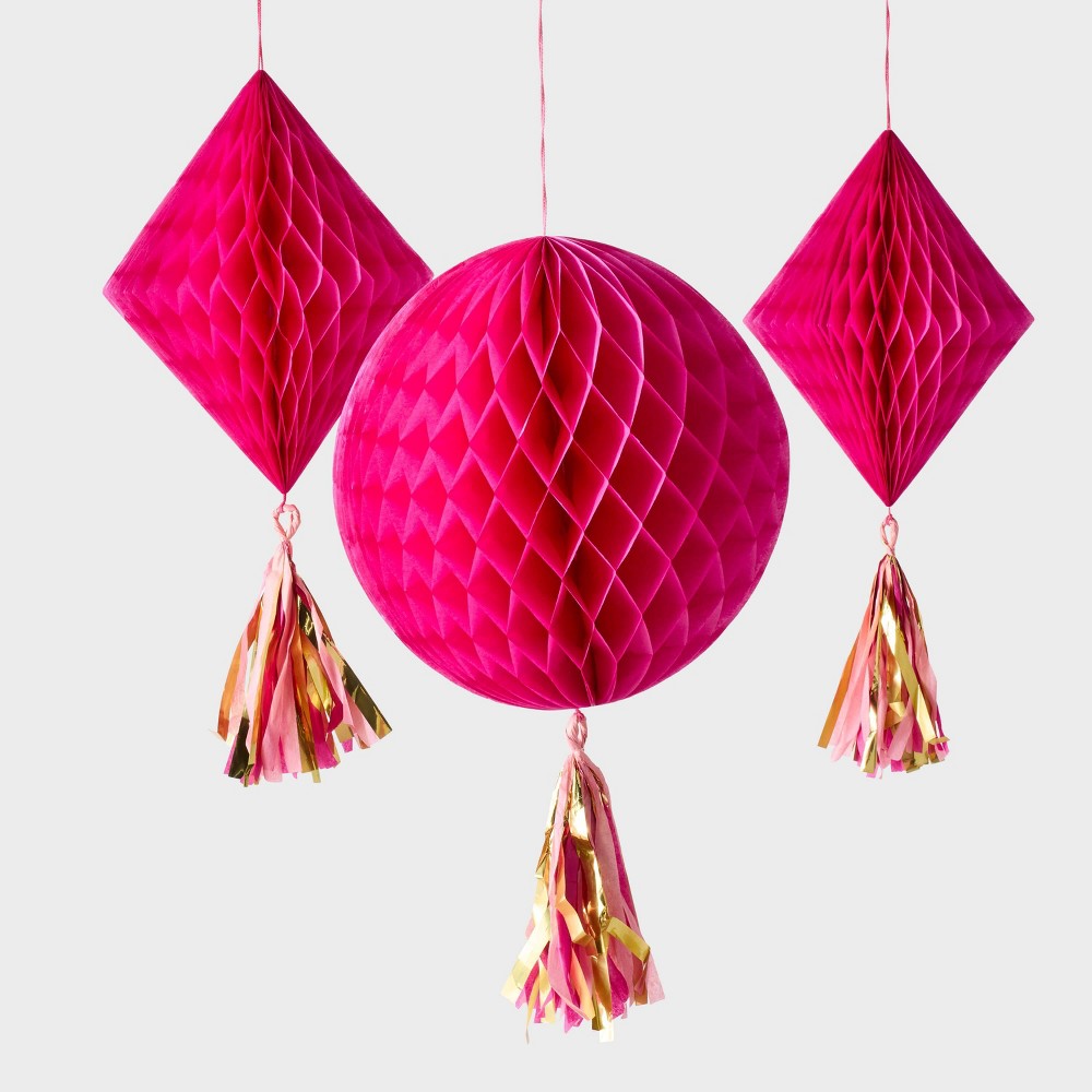 3ct Hot Pink Tassel Honeycombs - Spritz