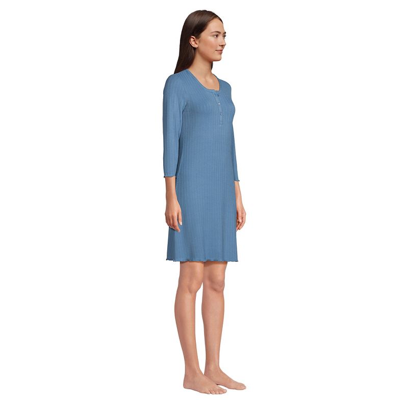 Lands' End Women's Pointelle Rib 3/4 Sleeve Knee Length Nightgown, 4 of 5