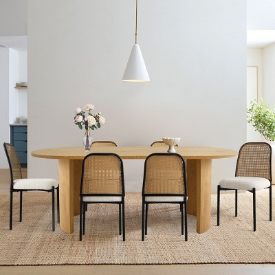 Rattan Dining Chairs Set Of 4 For Sale Boucle Upholstered Armless Dining Chairs With Curved Arched Rattan Back And Metal Legs-Cuddlewood