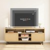 Homhougo Fluted TV Stand for 75 inch TV, Natural Entertainment Center with 2 Sliding Fluted Doors and Metal Support Leg Natural - 4 of 4
