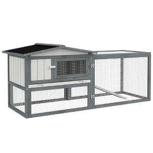 Resenkos Rabbit Hutch, Duck Cage Hutch,Rabbit Coop,Rabbit Cage w/ Run Feeding Trough Removable Tray Ramp Asphalt Roof, White - 1 of 4