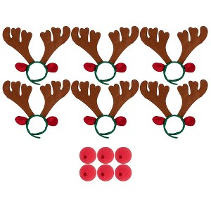 Juvale Set of 6 Reindeer Antlers Headband and Red Nose for Kids Holiday Christmas Xmas Costume Accessories - 1 of 4