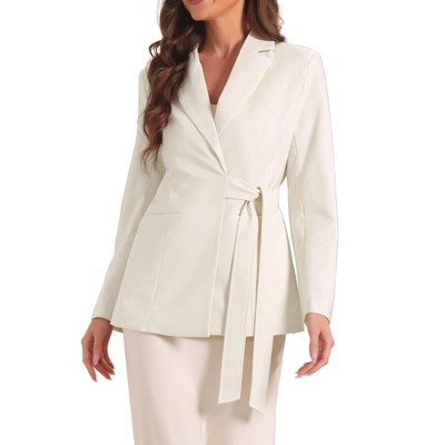 Allegra K Women's Lapel Long Sleeve Belted Blazer