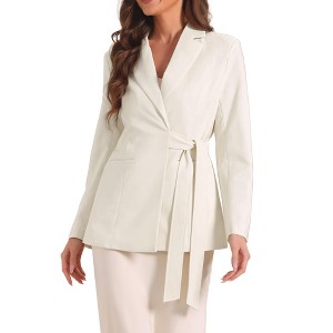 Allegra K Women's Lapel Long Sleeve Belted Blazer - 1 of 4