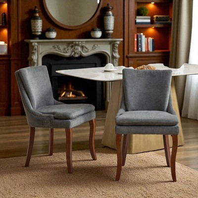 Upholstered Dining Chairs Set of 2, Chenille Fabric Accent Chairs with Double-Layer Cushion, Mid Backrest, Rivet Trim for Dining Room