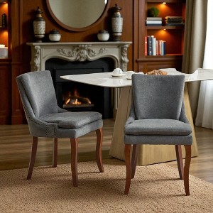 Upholstered Dining Chairs Set of 2, Chenille Fabric Accent Chairs with Double-Layer Cushion, Mid Backrest, Rivet Trim for Dining Room - 1 of 4
