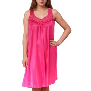 YafeMarte Women’s Silky Satin Feeling Sleeveless Nightgown with Lace and Ruffle Trim Design - 1 of 4