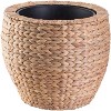 Vintiquewise Water Hyacinth Round Floor Planter with Metal Pot, Set of 2 - 4 of 4