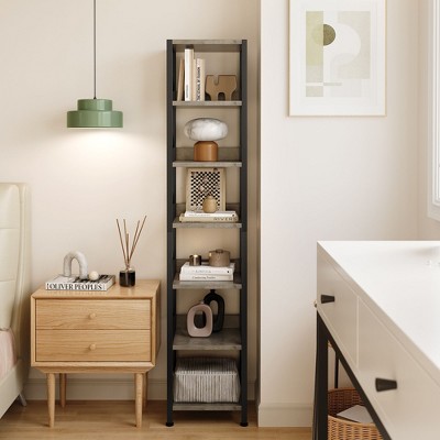 Acekool 6 Tier Narrow Bookcase, Tall Skinny Bookshelf, Rustic Corner ...