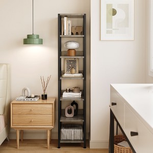 Acekool 6 Tier Narrow Bookcase, Tall Skinny Bookshelf, Rustic Corner Shelf, Industrial Small Book Shelf for Bedroom, Living Room, Office - 1 of 4