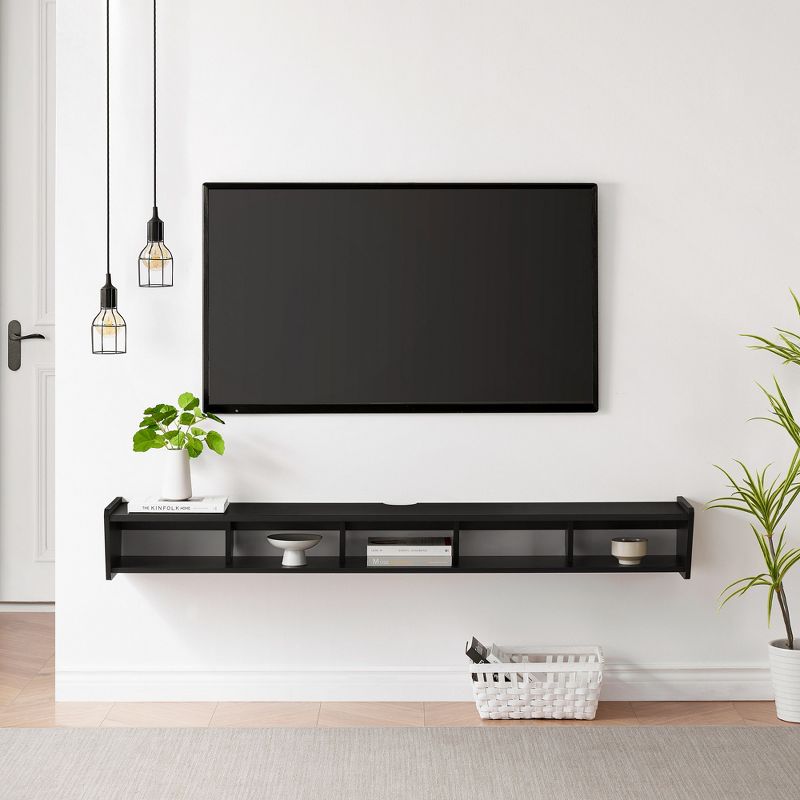 Modern Minimalist Floating TV Stand for TVs up to 70" with Open Storage - Saracina Home, 4 of 14
