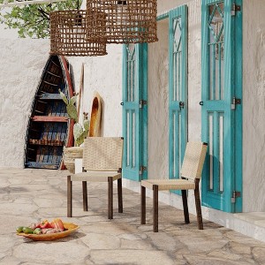 ModernLuxe Set of 2 Dining Chairs Rattan Bench Outdoor Bench, Farmhouse Modern, Champagne/Walnut - 1 of 4