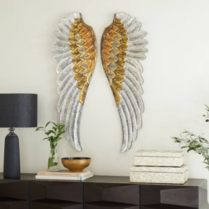 Wood Bird Carved Angel Wings Wall Decor Set of 2 Gold - Olivia & May - 1 of 4