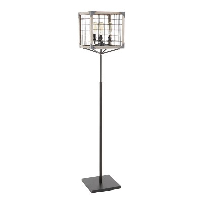 Orleans Industrial Floor Lamp with Metal and Wooden Wire Crate Shade Black (Includes LED Light Bulb) - LumiSource