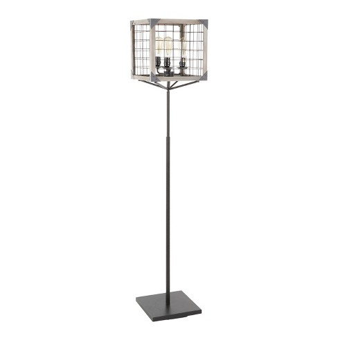 Metal And Wooden Wire Crate Shade Black, Industrial Floor Lamp Shade