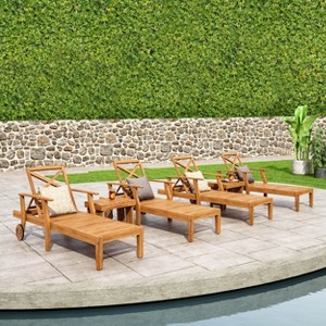 Christopher Knight Home Perla Outdoor Acacia Wood 6 Piece Chaise Lounge and Side Table Set - 1 of 4