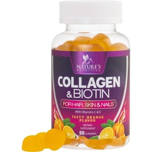Biotin and Collagen Gummy Vitamins for Hair, Skin, and Nails - Extra Strength - 60 Gummies By Nature's Nutrition - 1 of 4