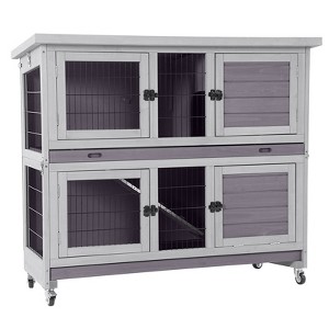 Aivituvin Unique Folding Wooden Rabbit Hutch with Two Levels | Fast Assembly-AIR06-A - 1 of 4