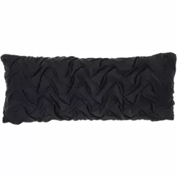 Mina Victory Life Styles Velvet Pleated Waves 12" x 30" Black Indoor Throw Pillow