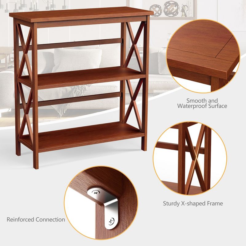 Costway Wooden Shelf Bookcase 3-Tier Open Bookshelf W/X-Design Freestanding Rack BlackBrownNaturalWhite, 4 of 11